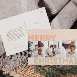 はっきりしたモダンCoral Merry Christmas Three Photo シーズンポストカード