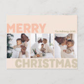 はっきりしたモダンCoral Merry Christmas Three Photo シーズンポストカード (正面)