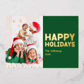 はっきりしたモダンGreen One写真メリーと明るい金ゴールド 箔シーズンカード (正面)