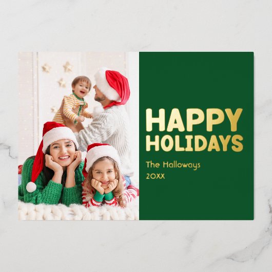 はっきりしたモダンGreen One写真メリーと明るい金ゴールド 箔シーズンカード (正面)