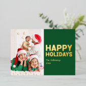 はっきりしたモダンGreen One写真メリーと明るい金ゴールド 箔シーズンカード (立ち正面)