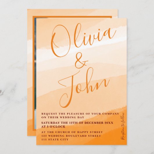 はっきりしたモダンOrange Water結婚 colorの写真Invita 招待状 (正面/裏面)
