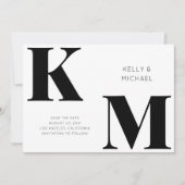 はっきりしたモノグラム黒イニシャルモダンズ結婚ス セーブザデート (正面)