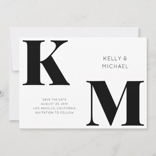 はっきりしたモノグラム黒イニシャルモダンズ結婚ス セーブザデート (正面)