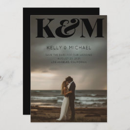 はっきりしたモノグラム黒イニシャルモダン写真結婚 セーブザデート