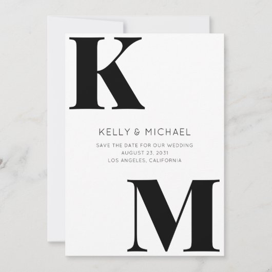 はっきりしたモノグラム黒イニシャルモダン写真結婚 セーブザデート (正面)