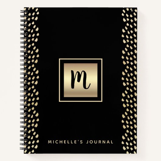はっきりしたモノグラム黒金ゴールドホイルモダンスクリプト ノートブック (正面)