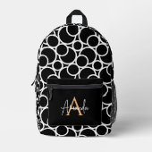はっきりしたモノグラモダンム付き白黒パターン プリントバックパック (正面)