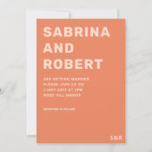 はっきりしたユニークタイポグラフィピーチオレン結婚ジズ 招待状 (正面)