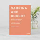 はっきりしたユニークタイポグラフィピーチオレン結婚ジズ 招待状 (スタンド正面)