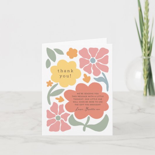 はっきりしたユニークモダン花図解入りの、写真付きの赤ちゃん サンキューカード (正面)