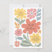 はっきりしたユニークモダン花図解入りの、写真付きの赤ちゃん 招待状 (正面)