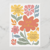 はっきりしたユニークモダン花図解入りの、写真付きの赤ちゃん 箔招待状 (正面)