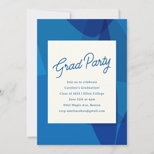 はっきりしたユニーク抽象芸術ブルー卒業党 招待状 (正面)
