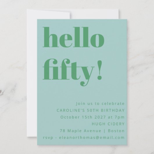 はっきりしたライトブルーシンプル可愛い50モダン誕生日 招待状 (正面)