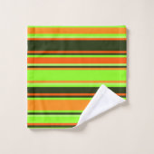 はっきりしたライム・オレンジ・タンジェリンストライプのタオルセット バスタオルセット (ウォッシュタオル)