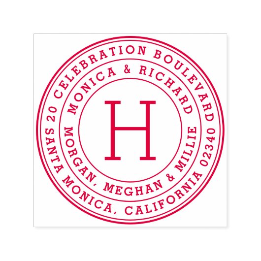 はっきりしたラウンドファミリー名&モノグラム差出人住所 セルフインキングスタンプ (デザイン)