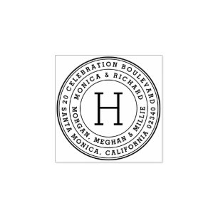 はっきりしたラウンドファミリー名&モノグラム差出人住所 ラバースタンプ