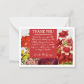 はっきりしたリッチレッド花模様サンキューカード ノートカード (正面)