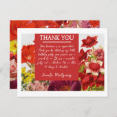 はっきりしたリッチレッド花模様サンキューカード ポストカード (正面/裏面)