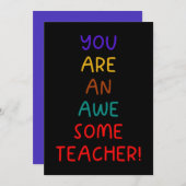 はっきりしたレタリング素晴らし先生グリーティングカード (正面/裏面)