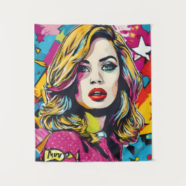 はっきりしたレトロアポップ・アートのートポートレート タペストリー