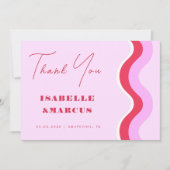 はっきりしたレトロウェーブピンクとレッド結婚の感謝 サンキューカード (正面)