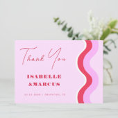 はっきりしたレトロウェーブピンクとレッド結婚の感謝 サンキューカード (スタンド正面)