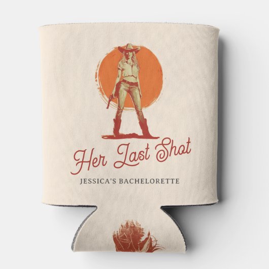 はっきりしたレトロウエスタン女性のカーボーイバチェロレッテ 缶クーラー (裏面)