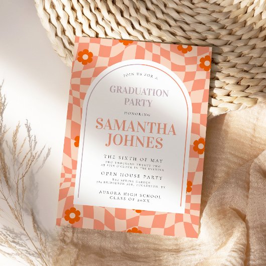 はっきりしたレトロカラフルアーチ卒業党 招待状