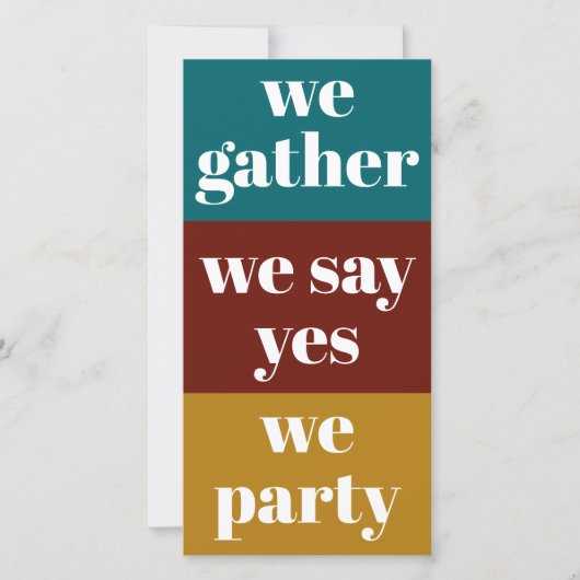 はっきりしたレトロカラータイポグラフィ結婚写真 セーブザデート (正面)