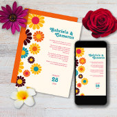 はっきりしたレトロカラーデイジー結婚の 招待状