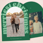 はっきりしたレトログリーンフォトアメリーーチホリデーカード 招待状