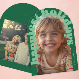 はっきりしたレトログリーンフォトアモダンーチクリスマスカード 招待状