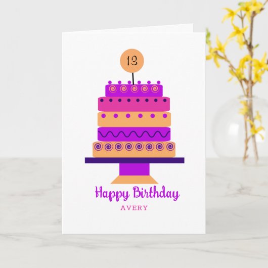 はっきりしたレトロケパーソナライズされたーキ伝統的誕生日 カード (黄色い花)