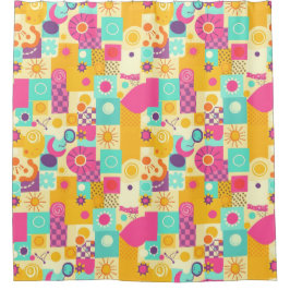 はっきりしたレトロシャワーカーテン – 90sカラフルチャーム シャワーカーテン