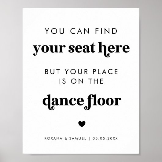 はっきりしたレトロスクリプおもしろいトダンスフロア結婚のサイン ポスター (正面)