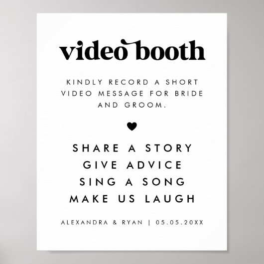 はっきりしたレトロスクリプトハート結婚のビデオブースサイン ポスター (正面)