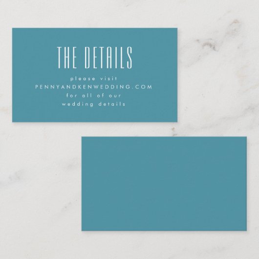 はっきりしたレトロタイポグラフィシックティール(緑がかった色)結婚ズWebサイト エンクロージャーカード (正面/裏面)