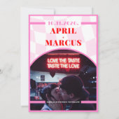 はっきりしたレトロタイポグラフィピンクレッド鮮やか写真 セーブザデート (裏面)