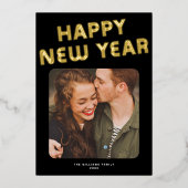 はっきりしたレトロタイポグラフィ新年フォトブラック金ゴールド 箔シーズンカード (正面)