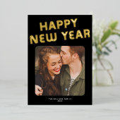 はっきりしたレトロタイポグラフィ新年フォトブラック金ゴールド 箔シーズンカード (立ち正面)