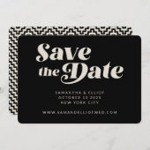 はっきりしたレトロタイポグラフィ白黒お洒落結婚の セーブザデート (正面/裏面)