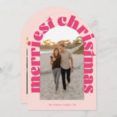 はっきりしたレトロピンクフォトメリーアーチホリデーカード 招待状 (正面/裏面)