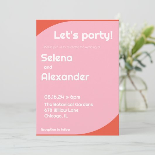 はっきりしたレトロブライトオレンジとピンク結婚ズ 招待状 (スタンド正面)