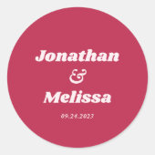 はっきりしたレトロブライトビバマゼンタホットピンク結婚ズ ラウンドシール (正面)