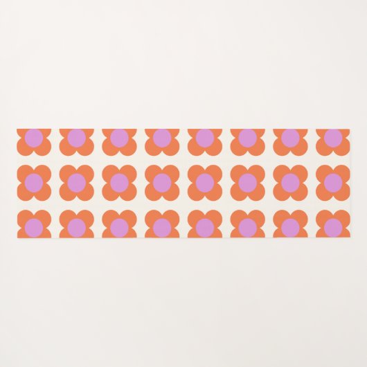 はっきりしたレトロポップ・アートの花柄ピンクとオレンジ ヨガマット (裏面(横))