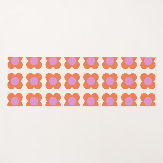 はっきりしたレトロポップ・アートの花柄ピンクとオレンジ ヨガマット (正面(横))