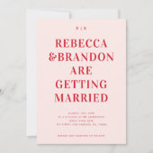 はっきりしたレトロレッドピンクタイポグラフィオールインワン結婚ズ 招待状 (正面)