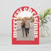 はっきりしたレトロレッドフォトアメリーーチホリデーカード 招待状 (スタンド正面)